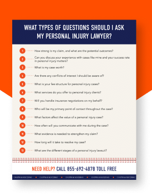 Infographic on questions to ask a personal injury lawyer.