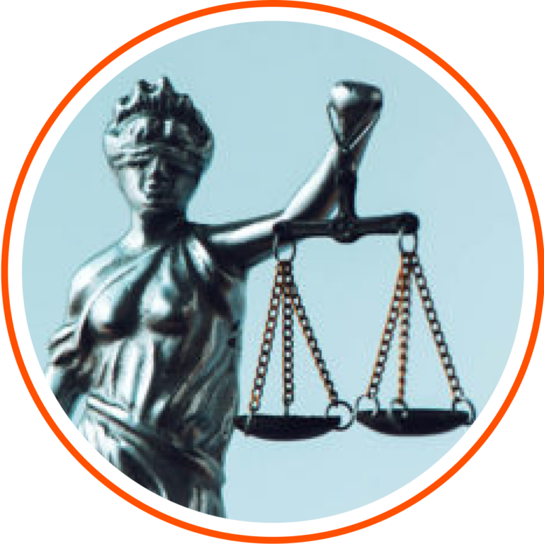 The image depicts Lady Justice, a symbolic figure representing fairness and the impartial rule of law.