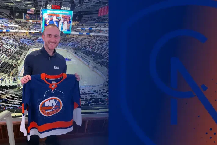Seat Sweeps giveaway winner holding a New York Islanders jersey