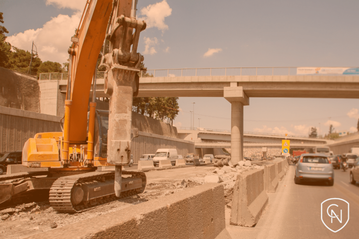 a construction truck in a construction Highway