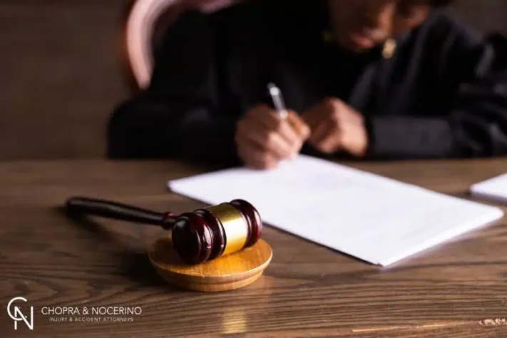 Judge writing down an order of personal injury verdict